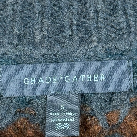 Grade & Gather Fair Isle Knit Sweater Vest Gray Brown Blue Wool Blend Size Small - Picture 9 of 12